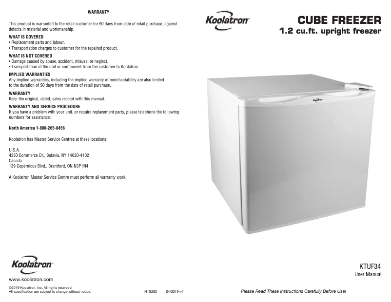 Page n°1 - Manuel utilisateur Koolatron KTUF34