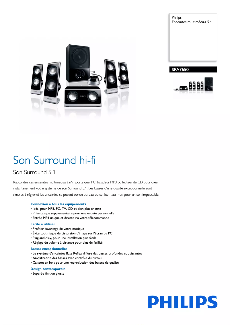 Page n°1 - Fiche technique Philips SPA7650
