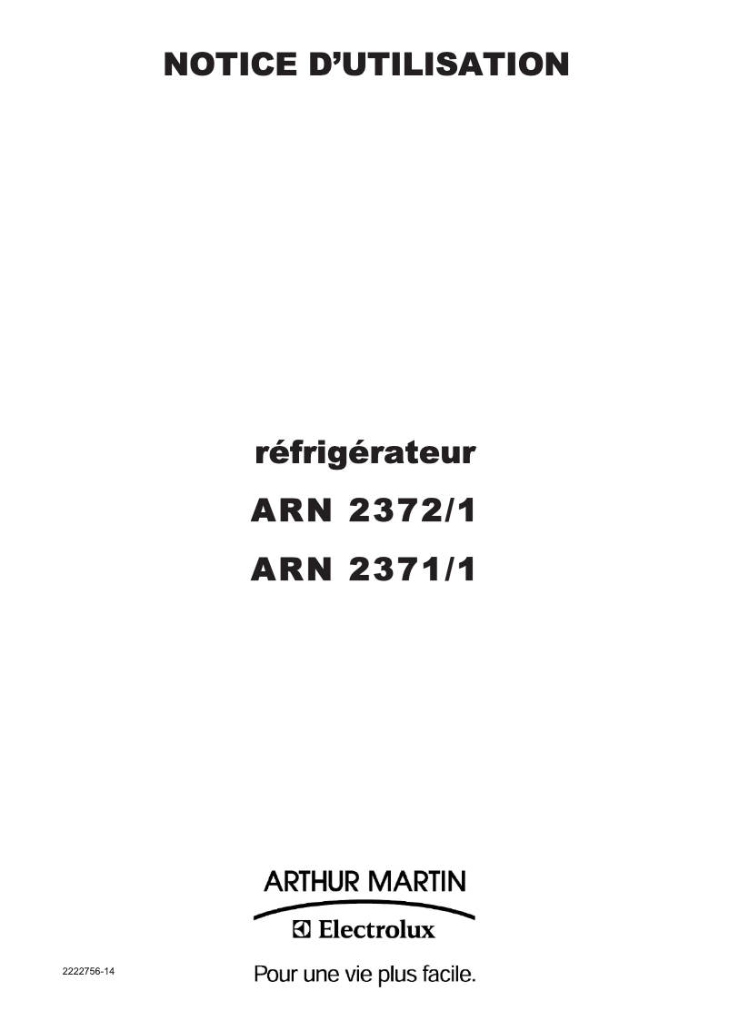 Page n°1 - Manuel utilisateur Arthur Martin-Electrolux ARN2372