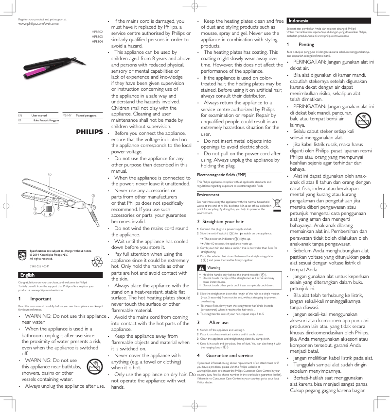 Page 1 de la notice Manuel utilisateur Philips Essential HP8303