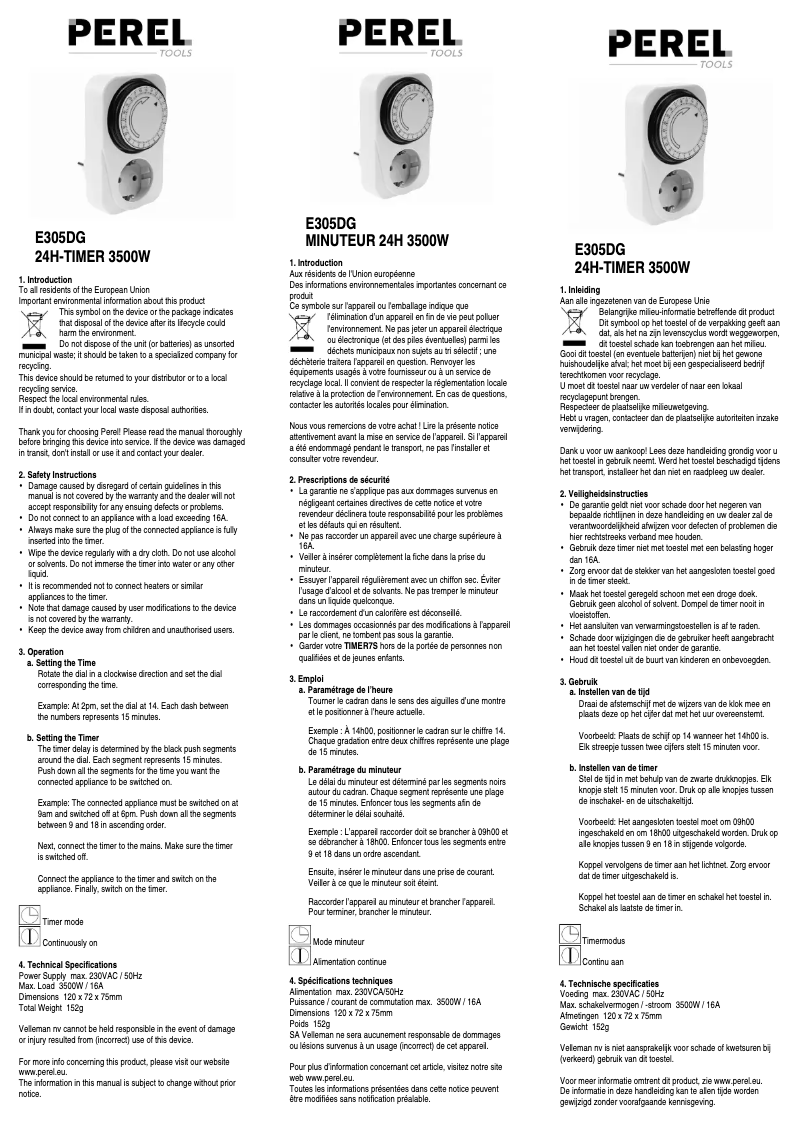 Page 1 de la notice Manuel utilisateur Perel E305DG