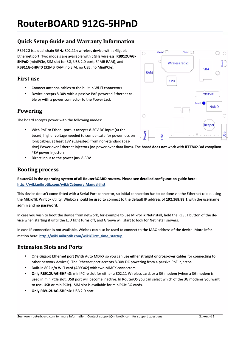 Page 1 de la notice Manuel utilisateur Mikrotik RB911G-5HPnD-US