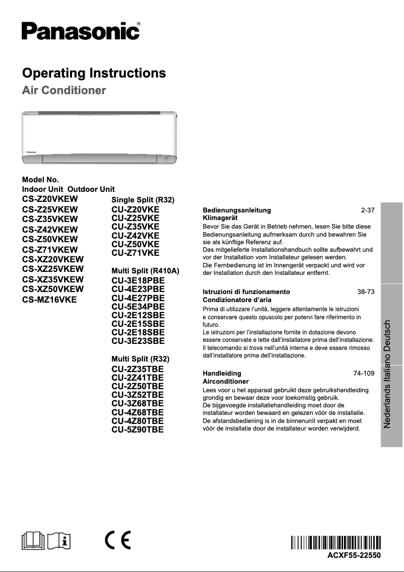 Page 1 de la notice Manuel utilisateur Panasonic CU-3Z52TBE