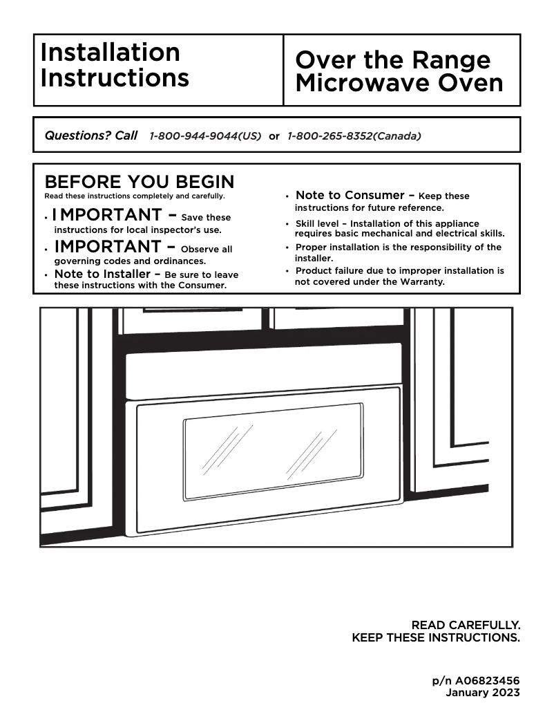 Page 1 de la notice Guide d'installation Frigidaire GMOS1964AD