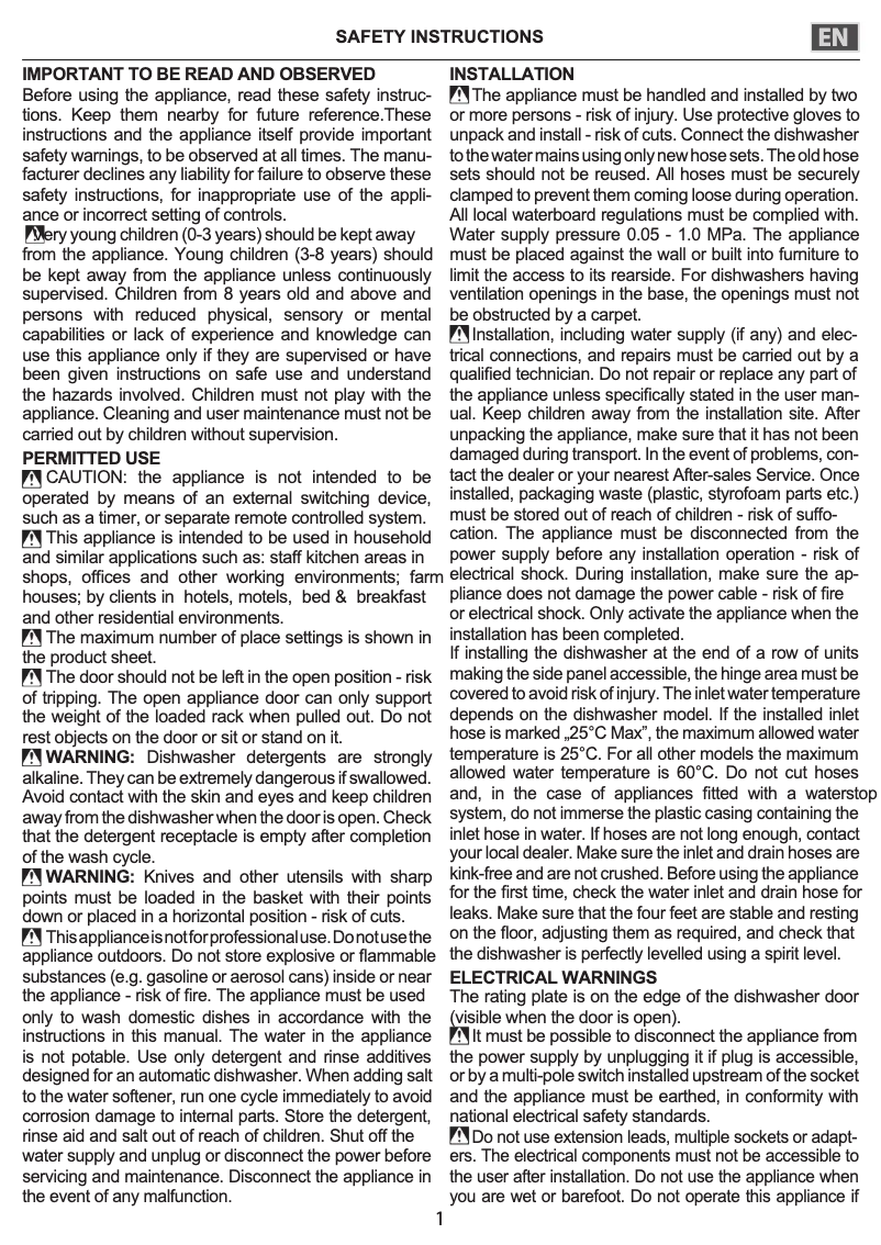 Page 1 de la notice Instructions de sécurité Whirlpool WBO 3T341 P X