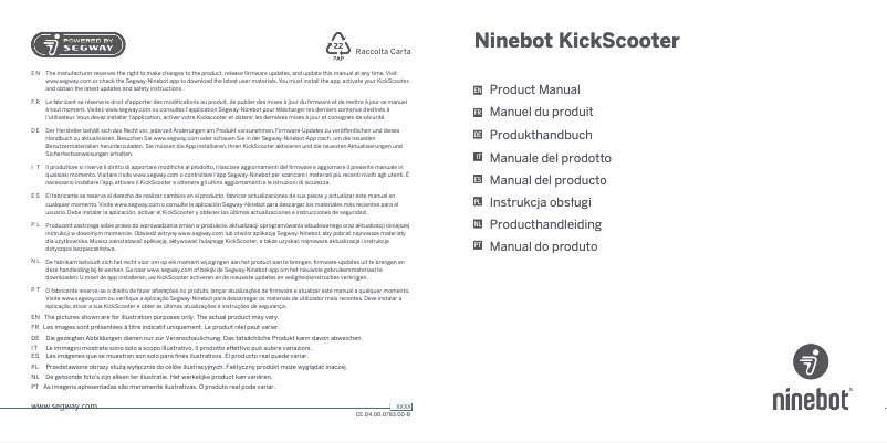 Image de la première page du manuel de l'appareil Ninebot KickScooter E2 Plus E