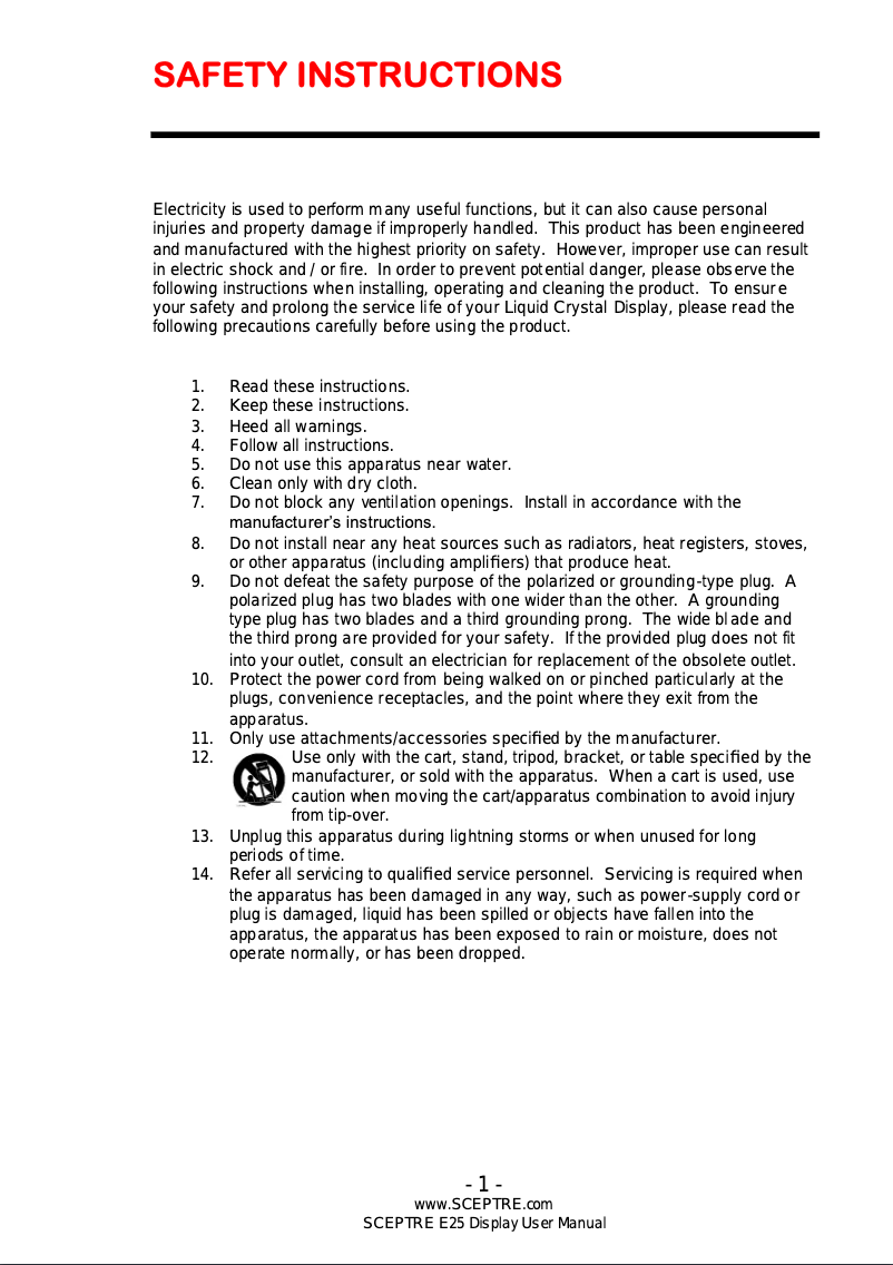 Page n°1 - Manuel utilisateur Sceptre E258B-1658A