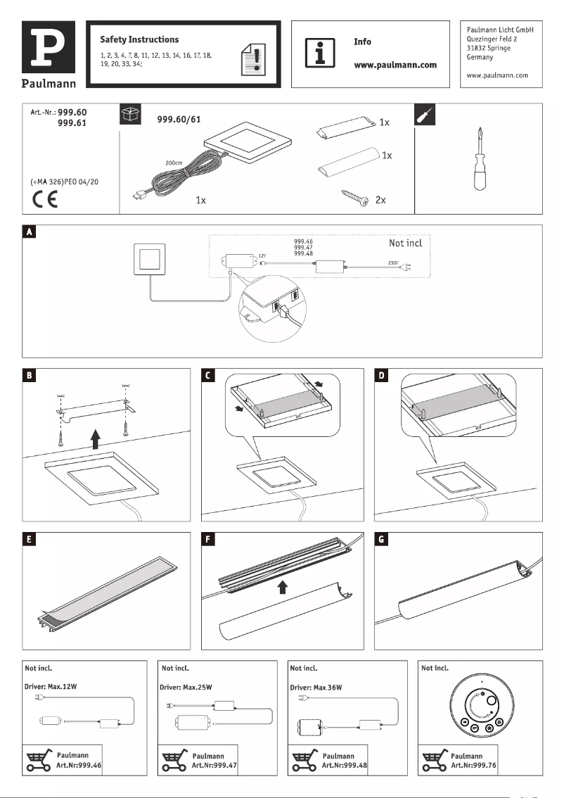 Page n°1 - Manuel utilisateur Paulmann 999.60