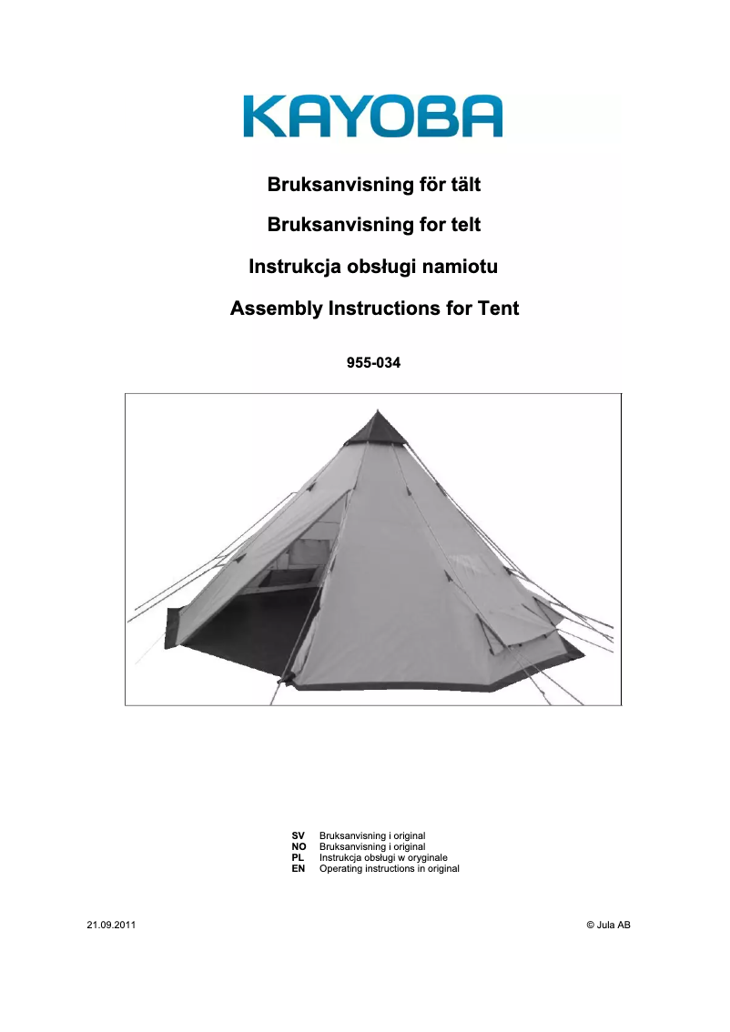 Page 1 de la notice Manuel utilisateur Kayoba 955-034