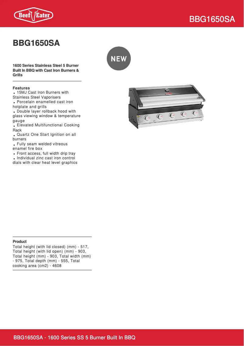 Page n°1 - Fiche technique BeefEater BBG1650SA