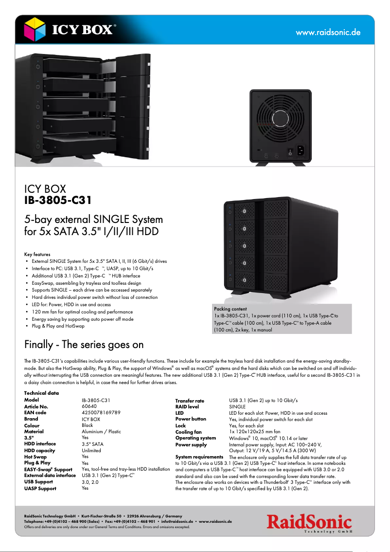 Page 1 de la notice Fiche technique Icy Box IB-3805-C31
