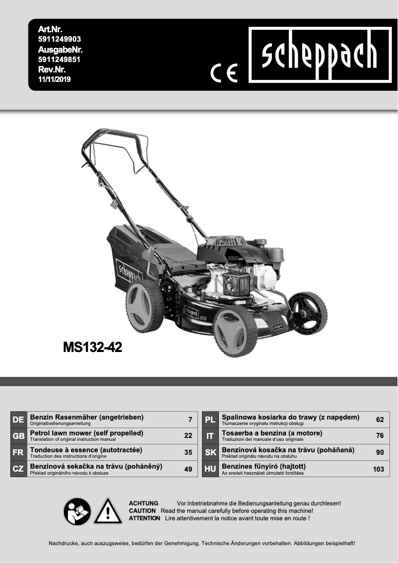 Page 1 de la notice Manuel utilisateur Scheppach MP132