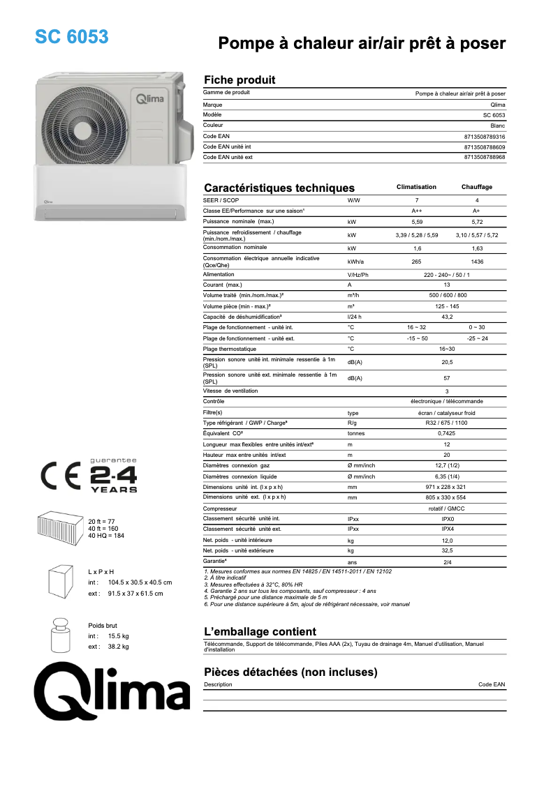 Page n°1 - Fiche technique Qlima SC6053