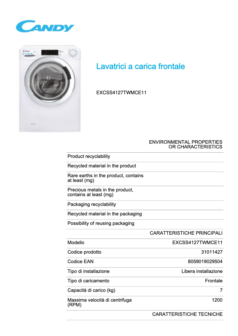 Image de la première page du manuel de l'appareil EXCSS4127TWMCE11