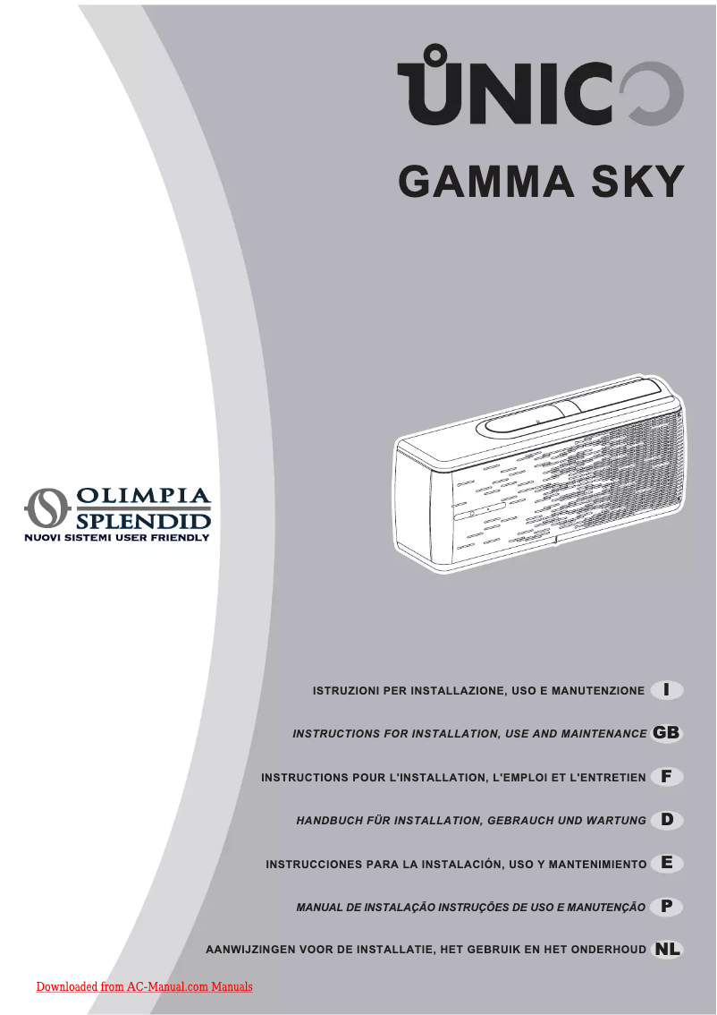 Image de la première page du manuel de l'appareil Unico Gamma Sky