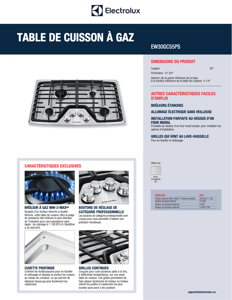Página 1 del manual Ficha técnica Electrolux EW30GC55PS