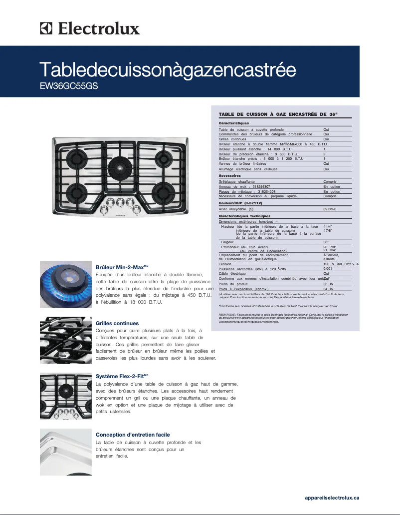 Page n°1 - Fiche technique Electrolux EW36GC55GB