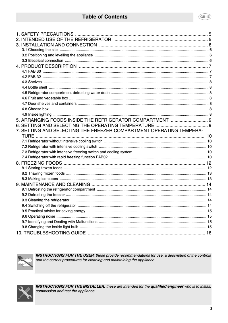 Page 1 de la notice Manuel utilisateur Smeg FAB30YAZ