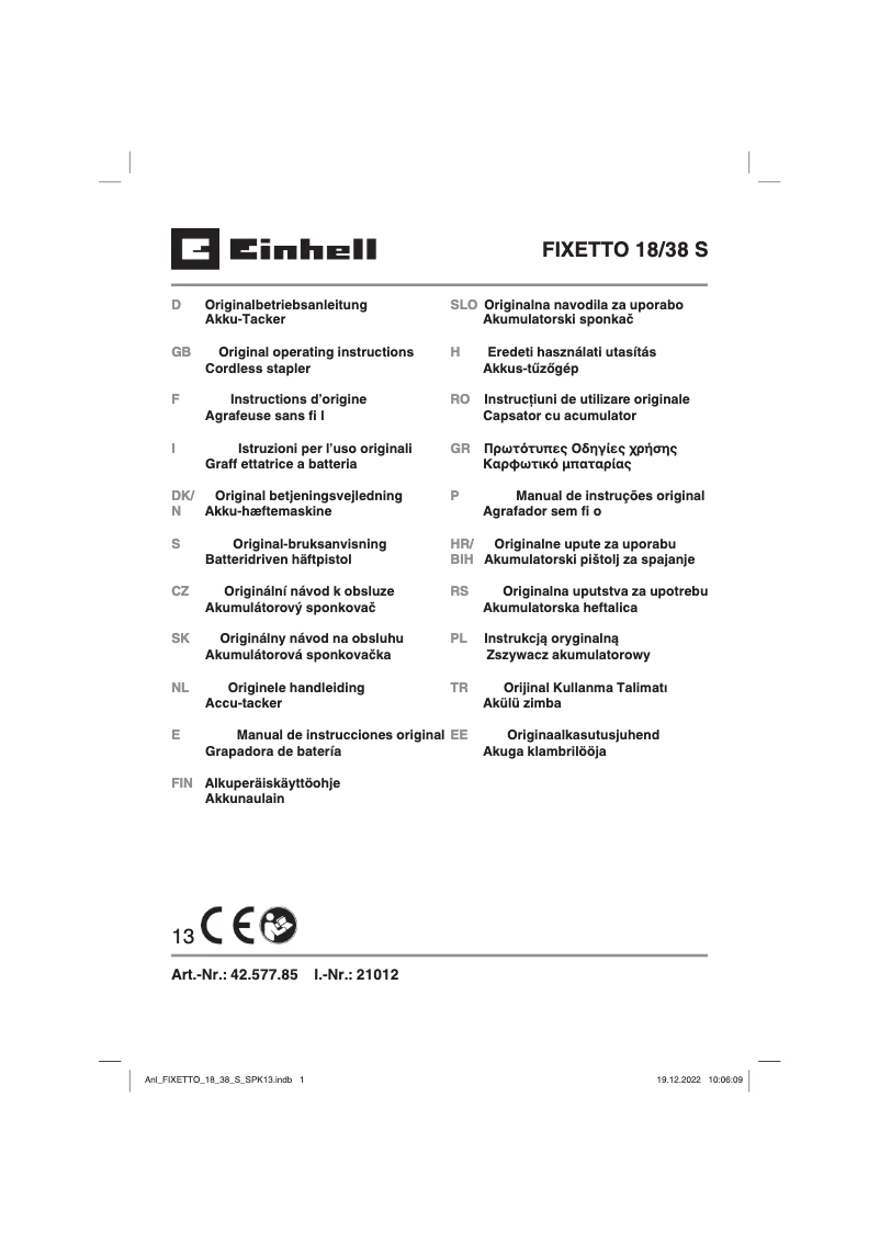 Image de la première page du manuel de l'appareil FIXETTO 18/38 S