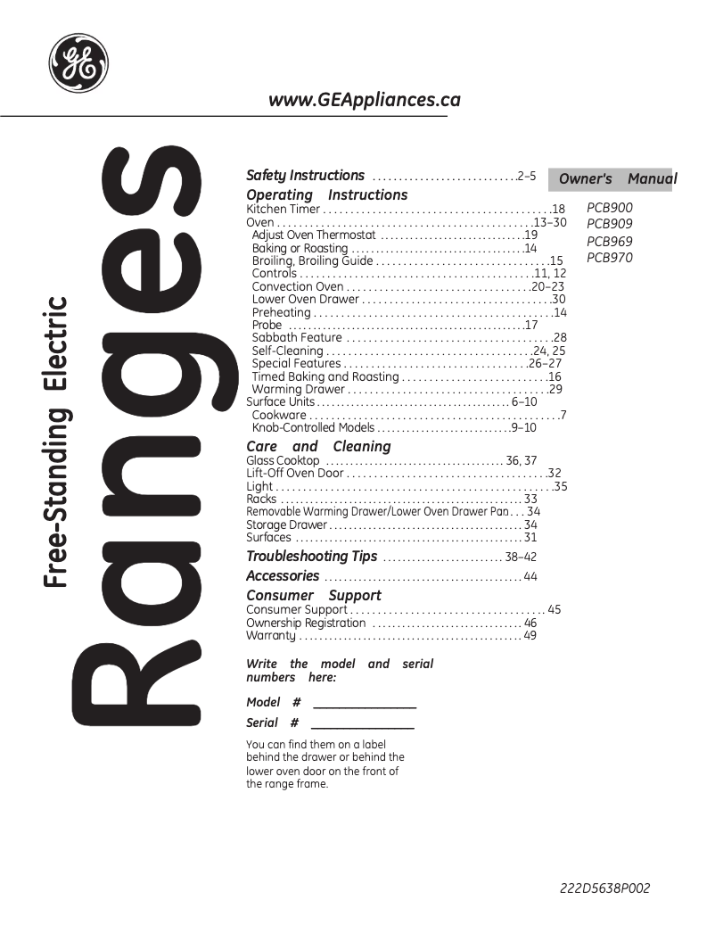 Page 1 of the manual User Manual GE PCB909SRSS