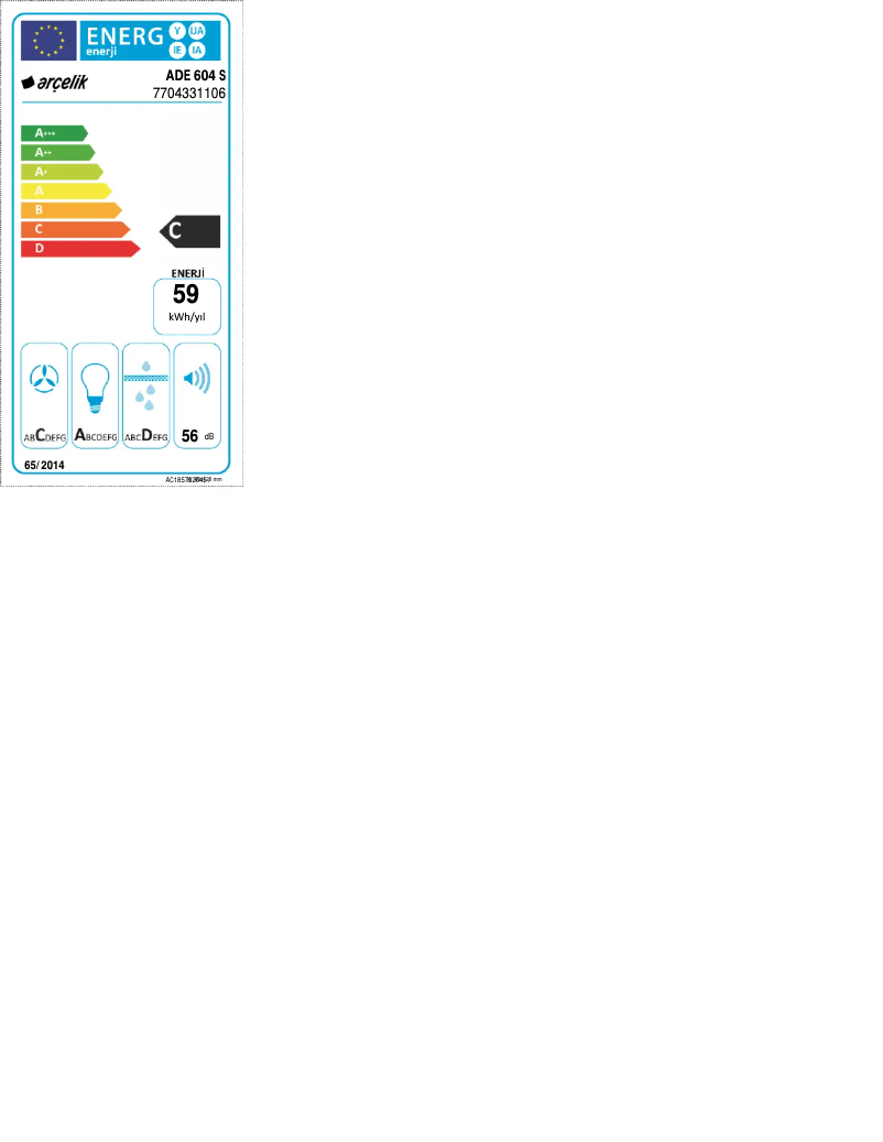 Page n°1 - Label énergétique Arçelik ADE 604 S