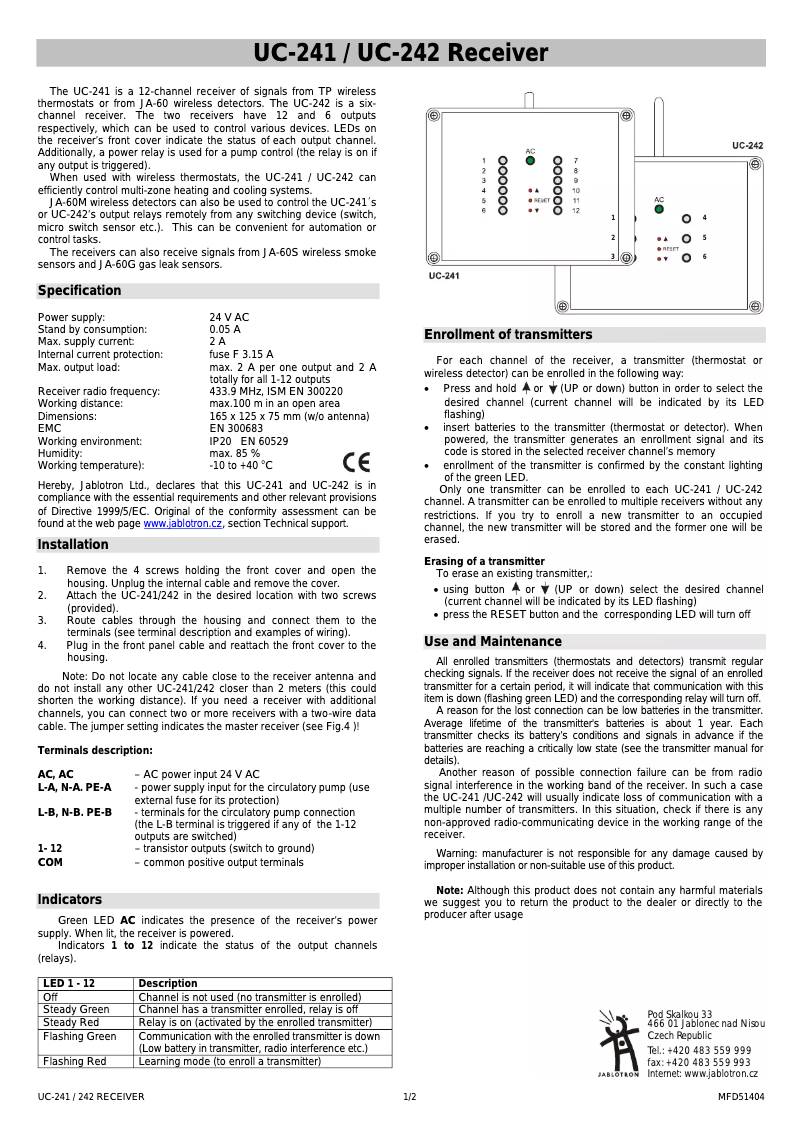 Page 1 de la notice Manuel utilisateur Joblotron UC-242