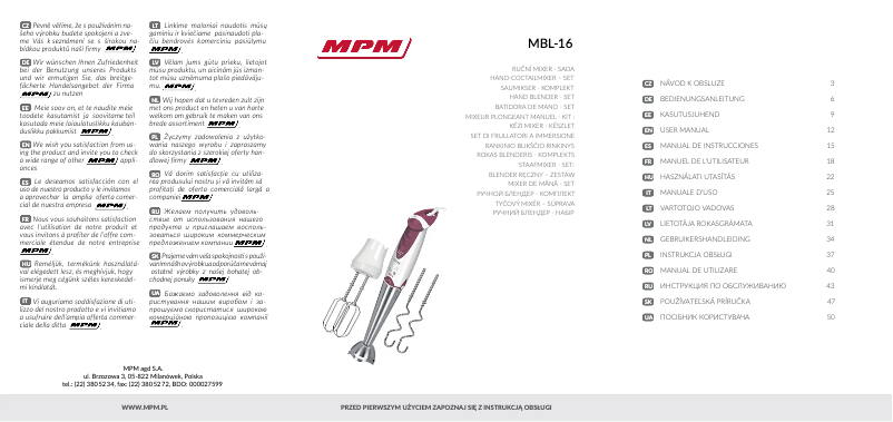Page n°1 - Manuel utilisateur MPM MBL-16