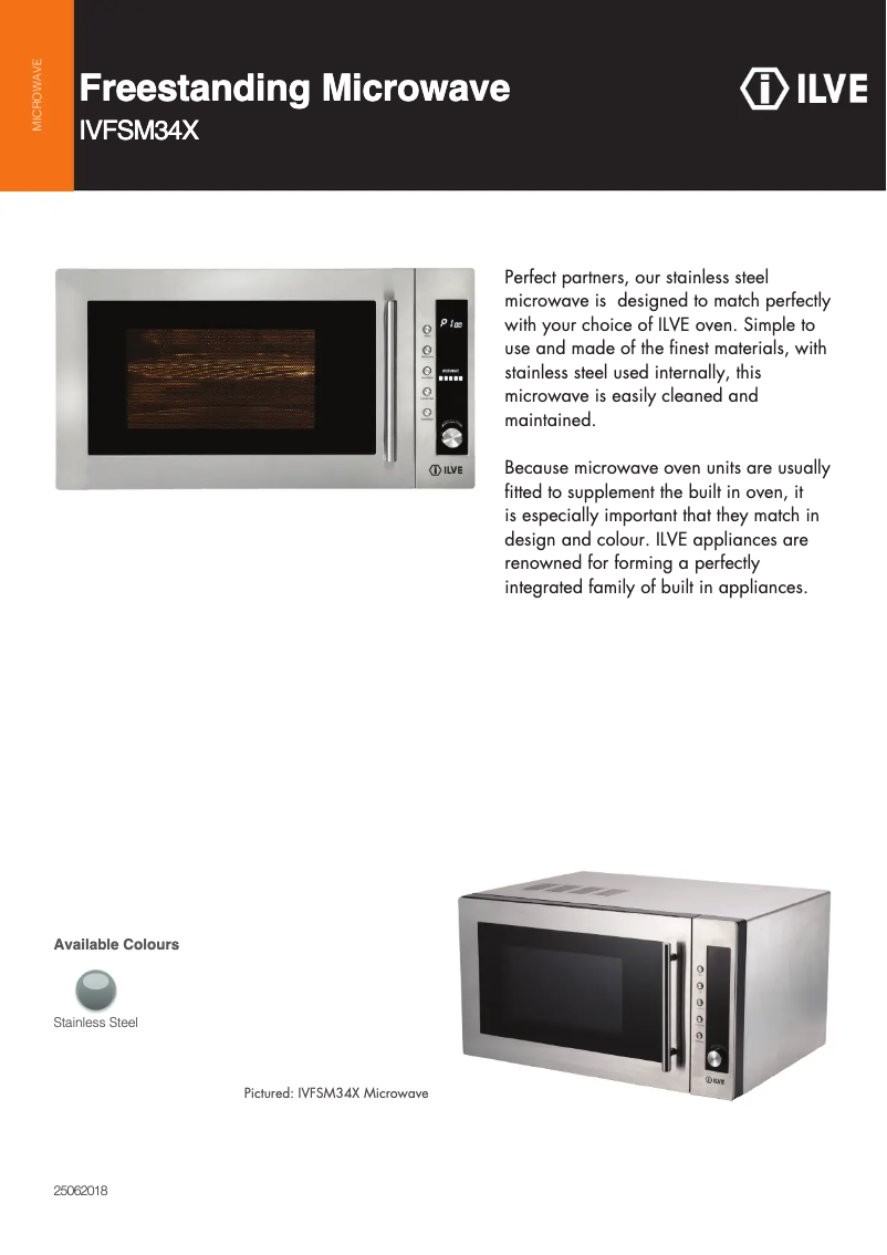 Page 1 de la notice Fiche technique Ilve IVFSM34X