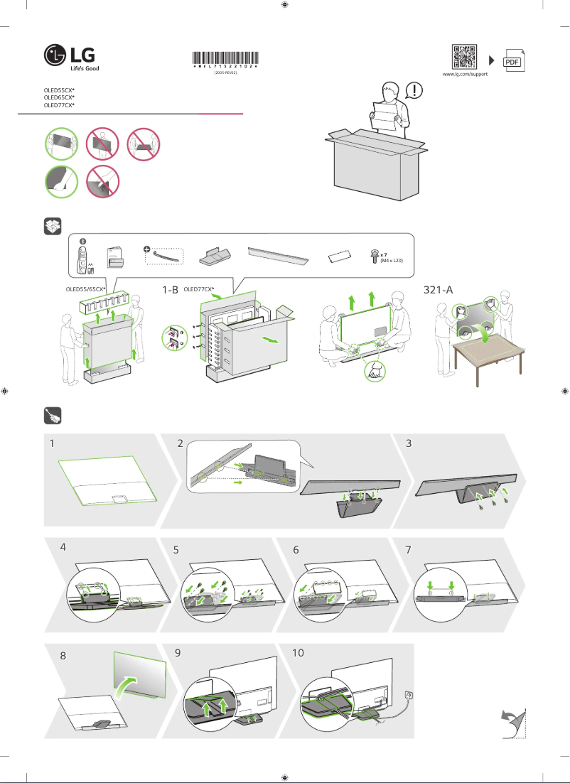Page 1 de la notice Guide d'installation LG OLED65CX6LA (2020)