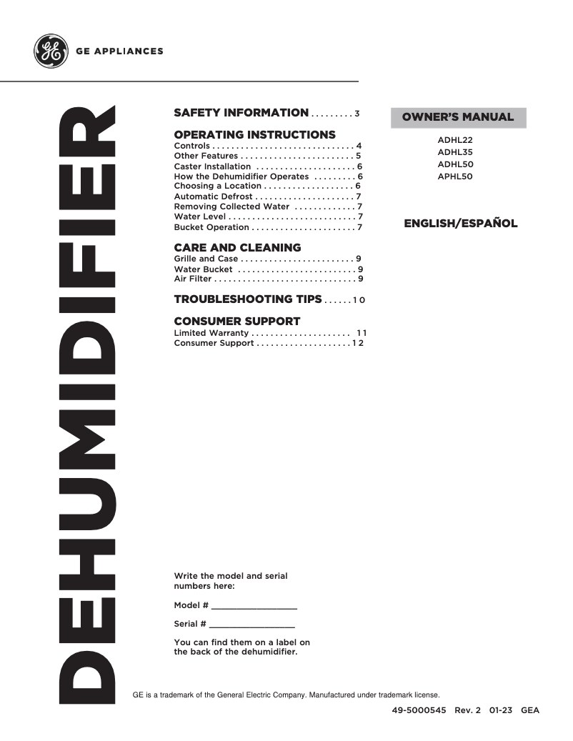 Page 1 de la notice Guide d'installation GE ADHL22LA