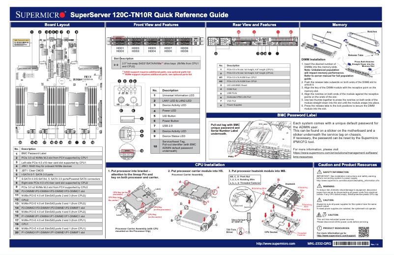 Page 1 de la notice Guide de démarrage rapide Supermicro SuperServer SYS-120C-TN10R