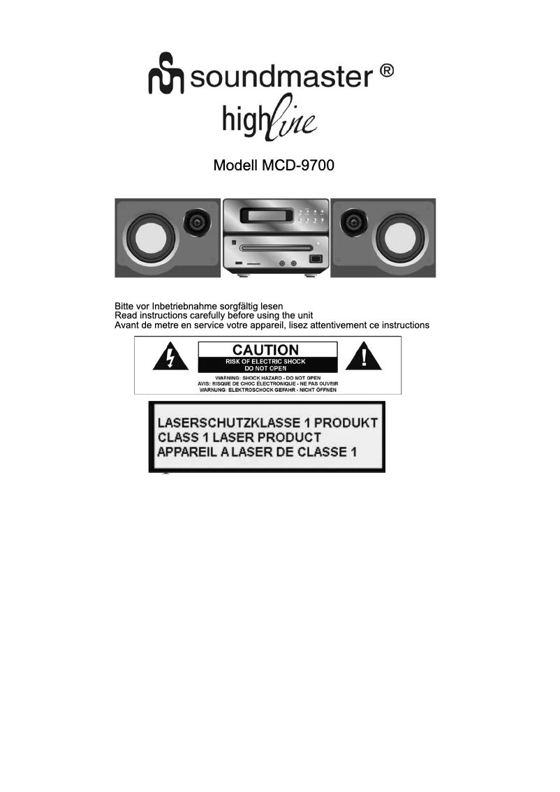 Page 1 de la notice Manuel utilisateur Soundmaster MCD-9700