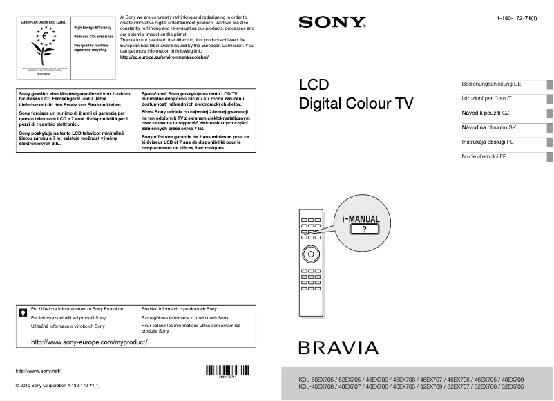 Page 1 de la notice Manuel utilisateur Sony Bravia KDL-52EX705