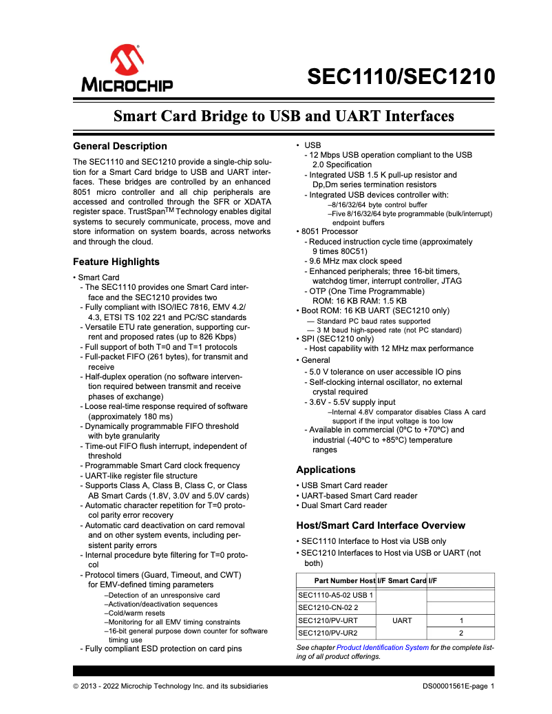 Page 1 de la notice Manuel utilisateur Microchip SEC1110