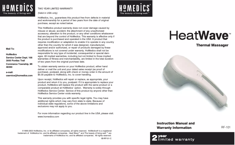 Page n°1 - Manuel utilisateur Homedics RF-101