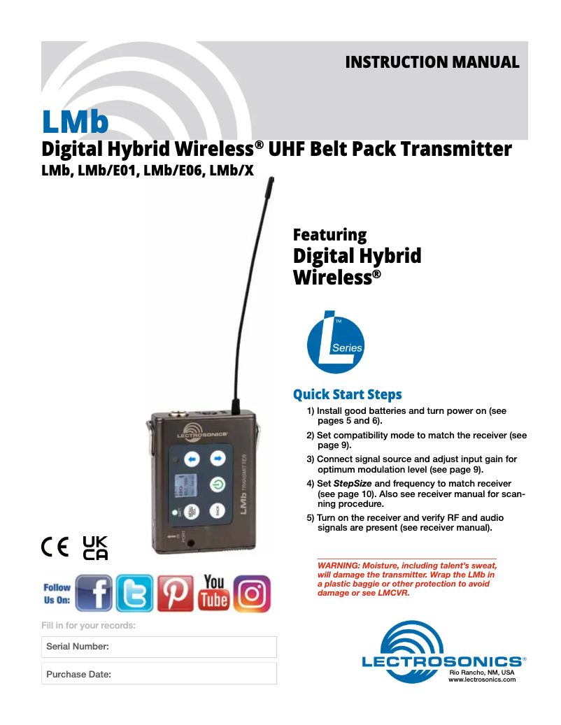 Page 1 de la notice Manuel utilisateur Lectrosonics LMB