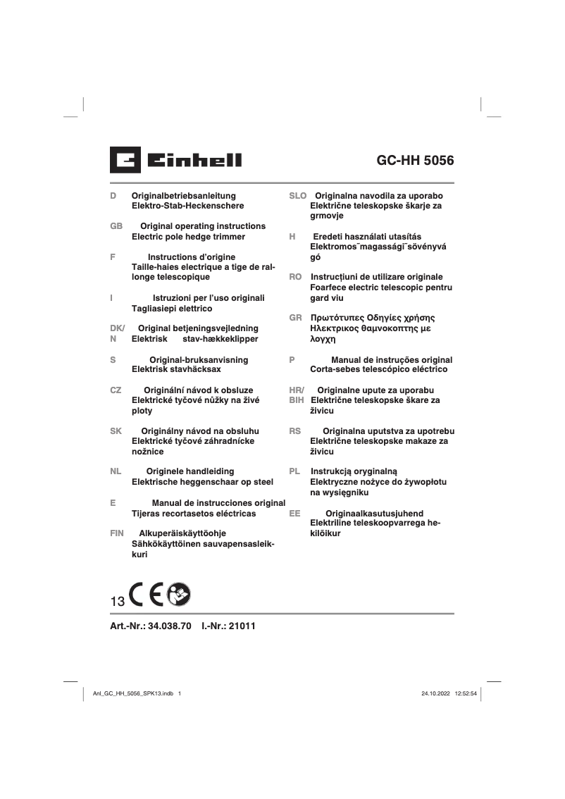 Page 1 de la notice Manuel utilisateur Einhell GC-HH 5056