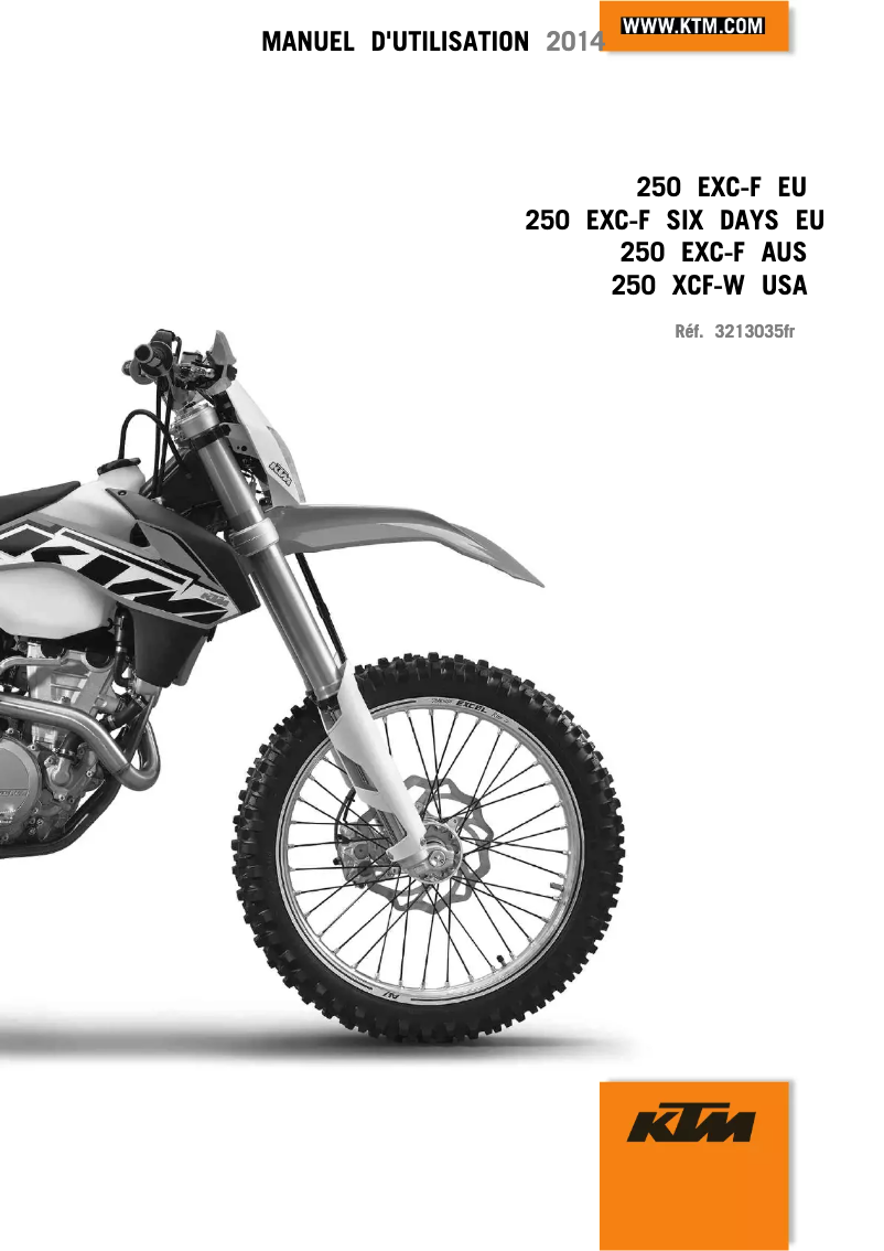 Image de la première page du manuel de l'appareil 250 EXC-F (2014)