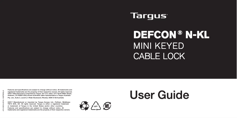 Page 1 de la notice Manuel utilisateur Targus ASP65GLX