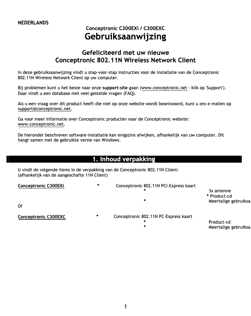 Page 1 de la notice Manuel utilisateur Conceptronic C300EXC