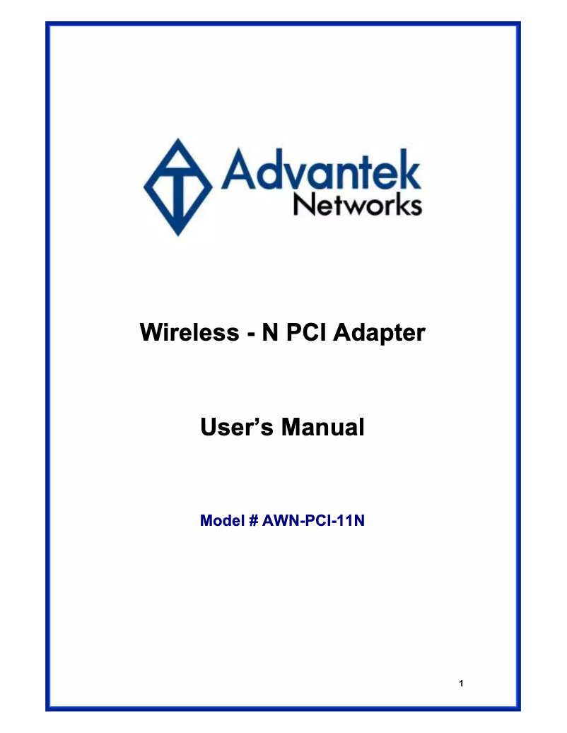 Page n°1 - Manuel utilisateur Advantek Networks AWN-PCI-11N
