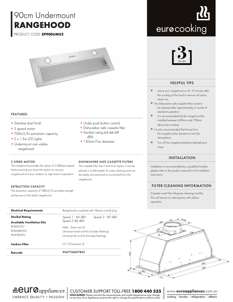 Page n°1 - Fiche technique Euro Appliances EP900UMS2