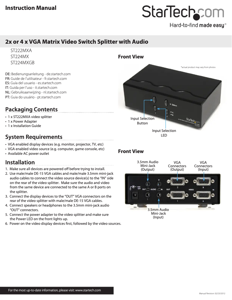 Page 1 de la notice Mode d'emploi StarTech.com ST222MXA