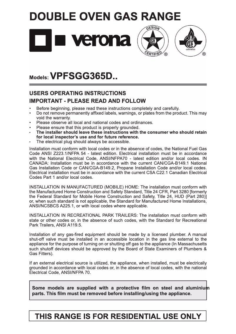 Image de la première page du manuel de l'appareil VPFSGG365DW