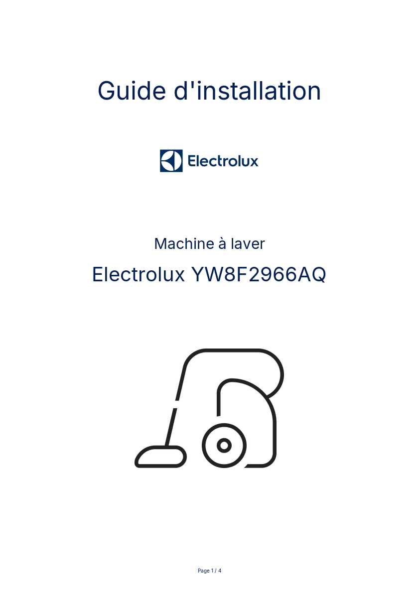 Page n°1 - Guide d'installation Electrolux YW8F2966AQ