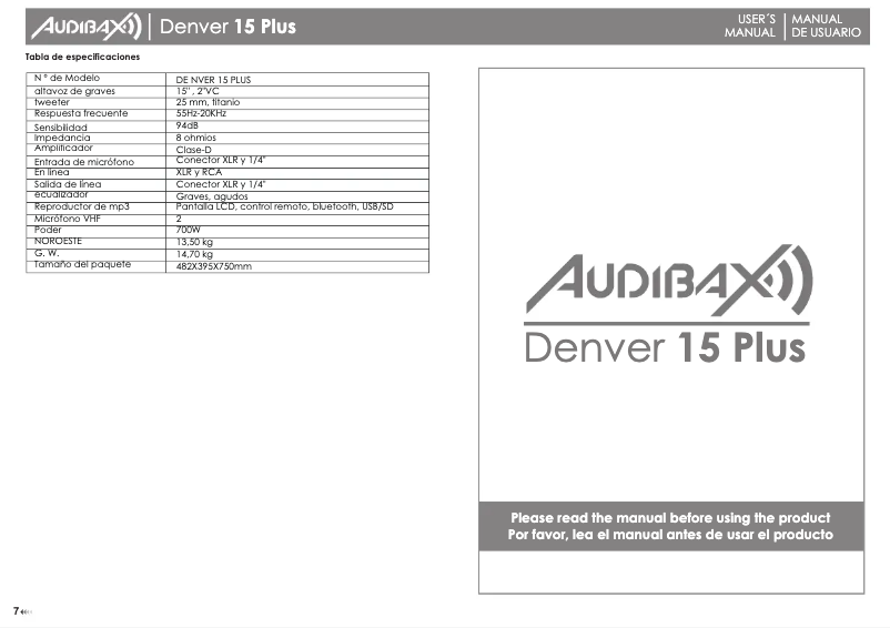 Página 1 del manual Manual de usuario Audibax Denver 15 Plus
