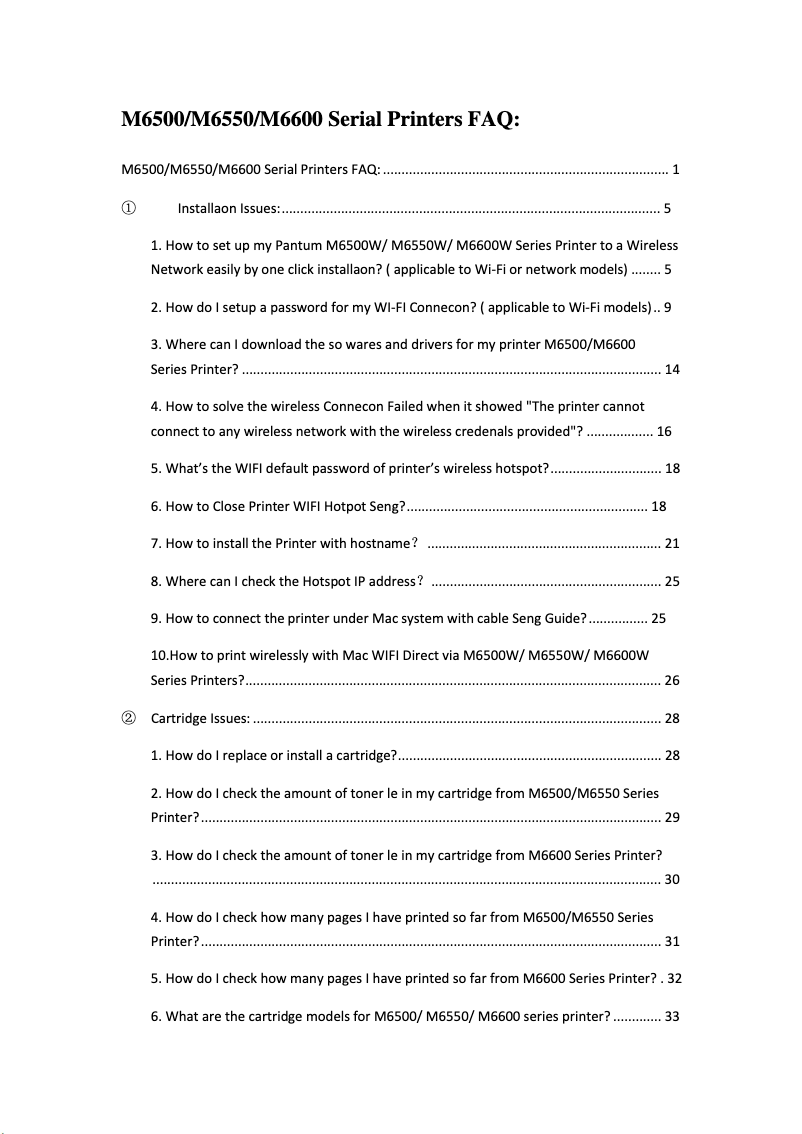Page 1 de la notice FAQ Pantum M6606NW