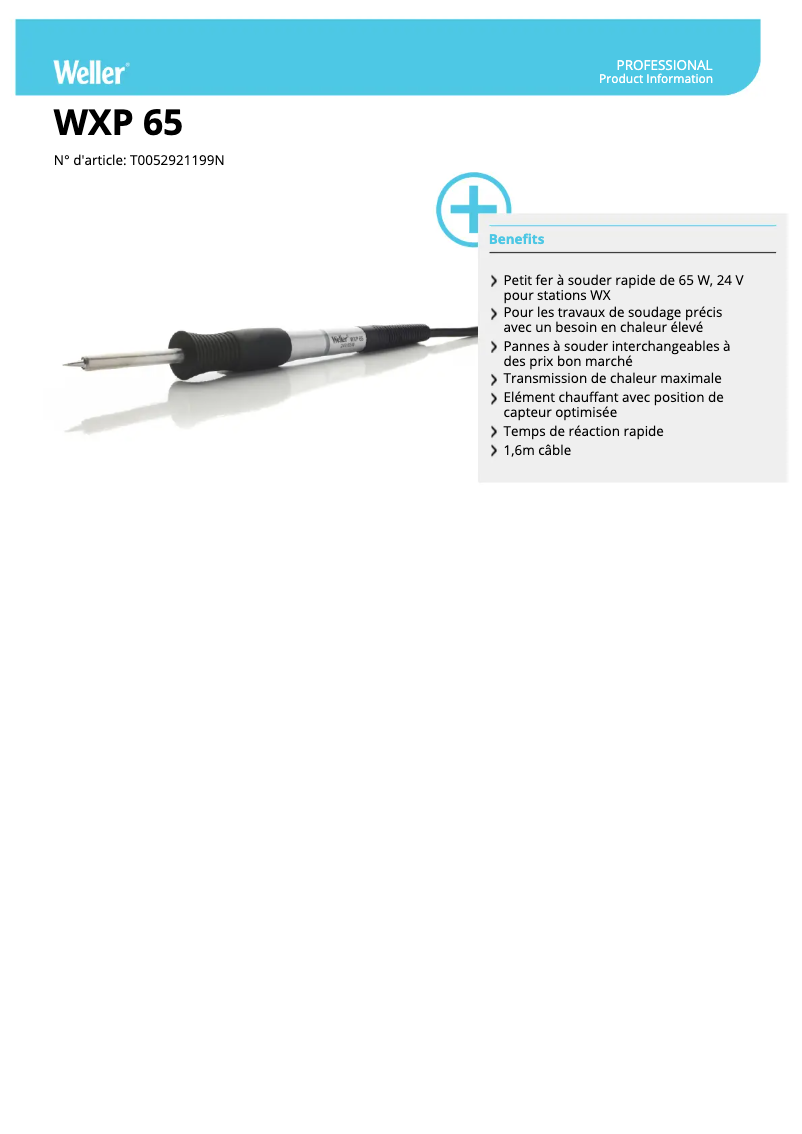 Page 1 de la notice Fiche technique Weller WXP 65