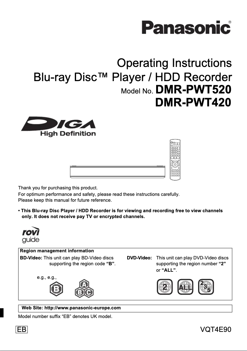 Imagen de la primera página del manual del dispositivo DMR-PWT420