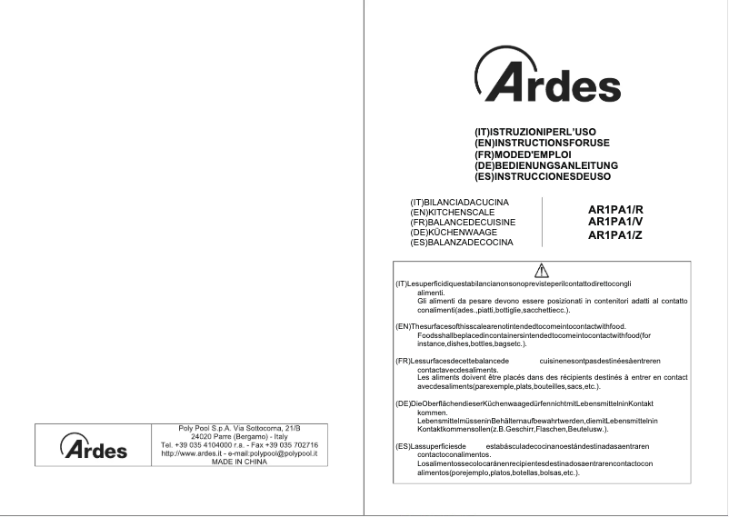Page 1 de la notice Instructions / montage Ardes AR1PA1/R